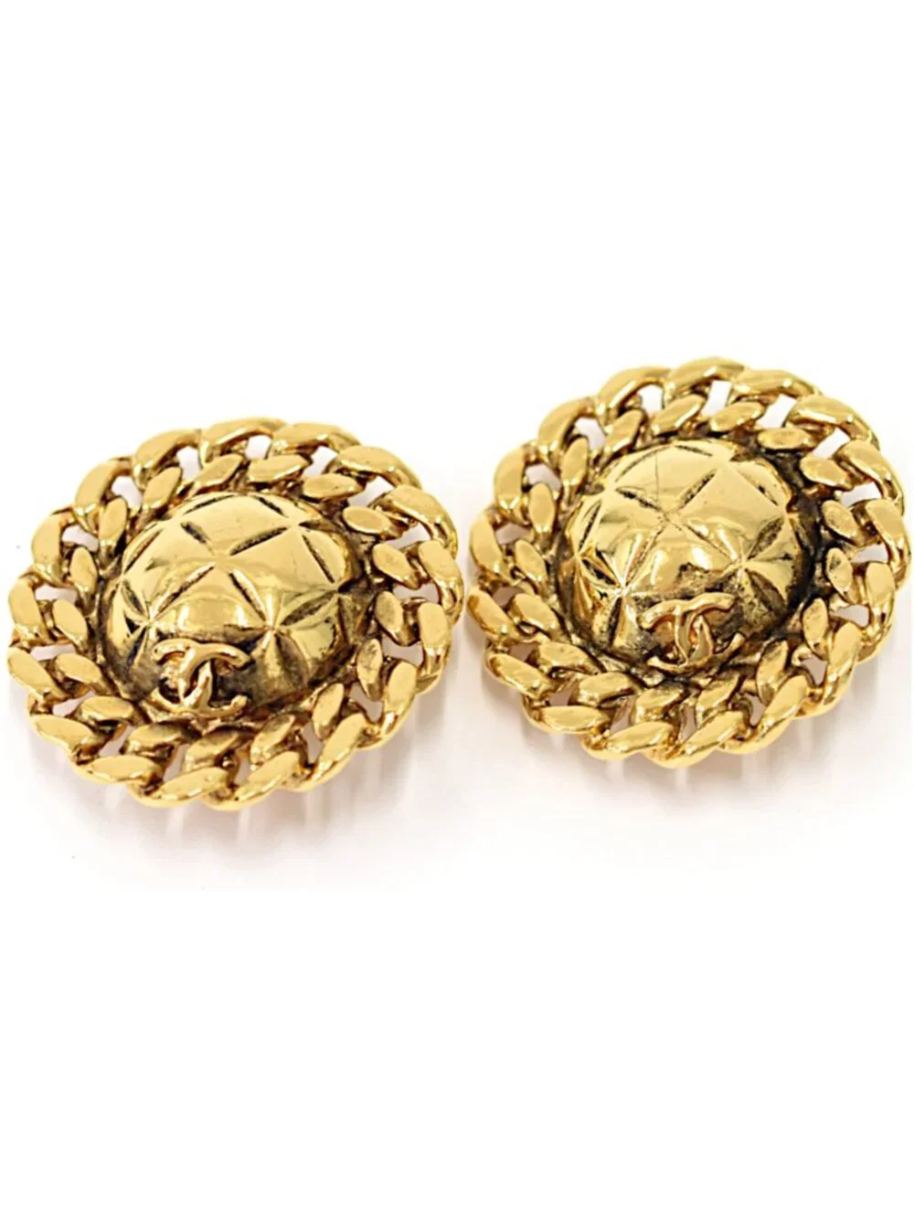 Chanel Vintage Matelassé Round Chain 24k Earrings